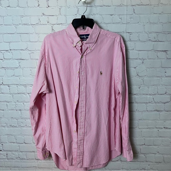 Polo Ralph Lauren classic pink striped preppy button down size 16 1/2 - Picture 2 of 7